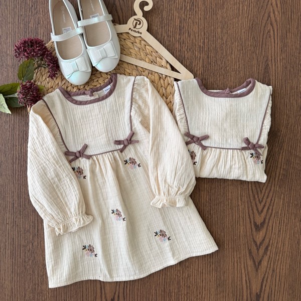 پیراهن موسلین گلدوزی و پاپیون