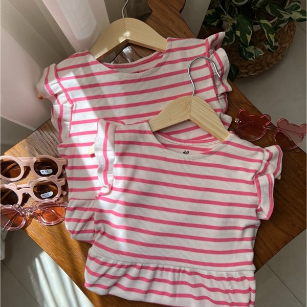 پیراهن کبریتی راه راه صورتی