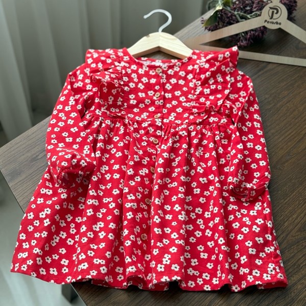 پیراهن قرمز گلدار السی